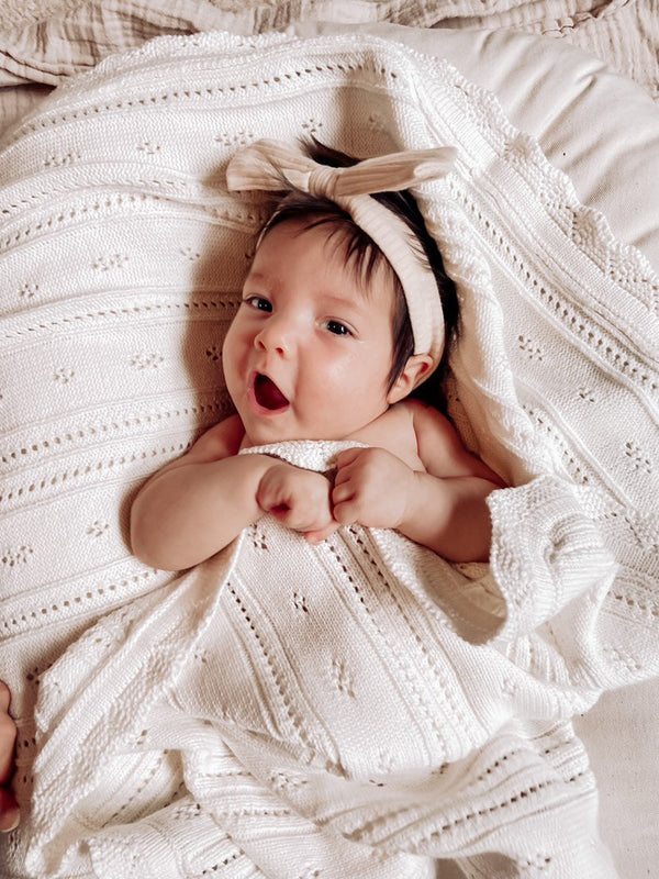 pointelle-baby-blanket-white Luna and Luca Newborn Baby Clothes